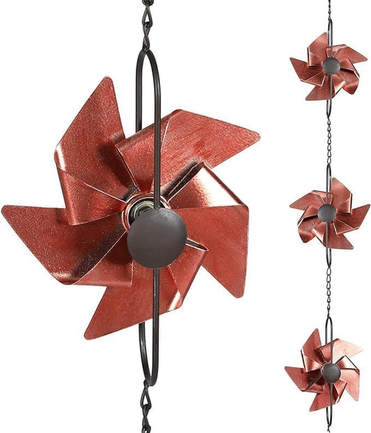 8.5FT Rain Chain, Metal Pinwheel Rain Chains for Gutters Downspouts, Rain Gutter Chain Downspout for Outside Garden, Functional and Decorative Replacement Hanging Rain Catcher Chains