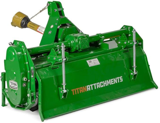 Titan Attachments 3 Point 48" Rotary Tiller Attachment, Fits Cat 1 Tractors, Green Finish, PTO Driven Cultivator with a 540 RPM Gearbox, Replaceable Tines, Aerates Ground Soil