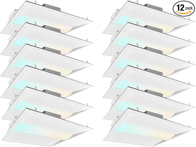 2X2 FT Center LED Troffer Panel Light, 20/30/40W, 3 Color Options 3000K | 4000K | 5000K, Dimmable Drop Ceiling Lights, 2500/3750/5000 Lumens, Damp Rated, 120-277V, DLC Premium (12 Pack)