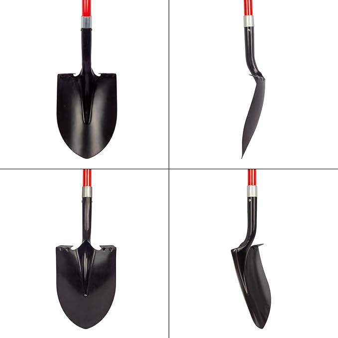Heavy Duty Gardening Shovel, 56 Inch Round Blade with Fiberglass Handle (Red)