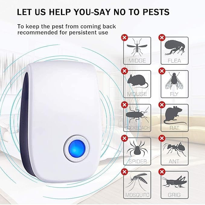 Upgraded Ultrasonic Repellent Electronic Plug in Indoor Pest Control Repeller for Insects Mice Rodents Spiders Cockroach Bug Roach Mosquitoes 6 Packs