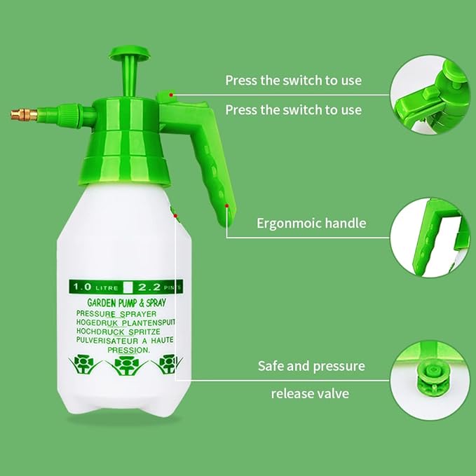 Garden Pump Sprayer,68oz/34oz Hand-held Pressure Sprayer Bottle for Lawn with Safety Value&Adjustable Nozzle, for Watering,Spraying Weeds,Home Cleaning and Car Washing,0.5 Gallon