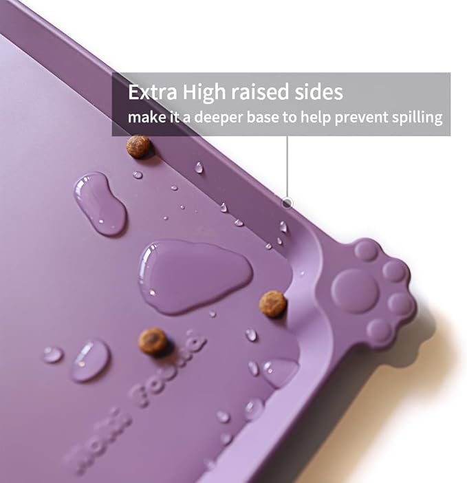 Hoki Found XX-Large Silicone Pet Food Mats - Non Slip Dog Cat Bowl Placemats - Waterproof Dog Cat Food Mats for Carpet - Amethyst