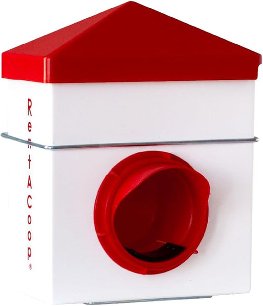 RentACoop Chick2Chicken 2.5lb BPA-Free Single-Port Feeder - Includes Anti-Roost Lid, Slider Port Cover, and Wire Bracket - Suitable for Quail, Pigeons, Doves, Chicks, and Adult Chickens