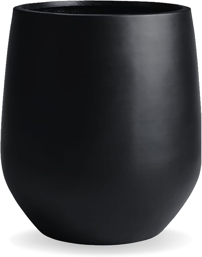 12.5"H x 11.4"D Corso Fiberstone Round Tapered Planter with Drainage Hole, Smooth Finishes, Weather Resistant for Indoor and Outdoor Use, Included 2 Extra Coco Mats (Black, 9" Pot Opening)