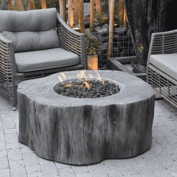 AMS Fireplace | Elementi | Round Natural Gas Fire Pit Table | Canvas Cover, Lava Rocks and Gas Key Valve Included | Fuel: Natural Gas, Manchester - Classic Grey