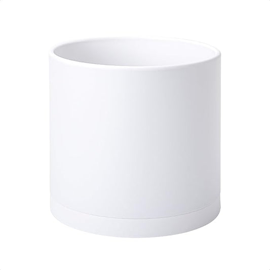 D'vine Dev 10 Inch Plastic Planter Pots for Plant Pot with Drainage Hole and Seamless Saucers, White Color, 74-X-A-2
