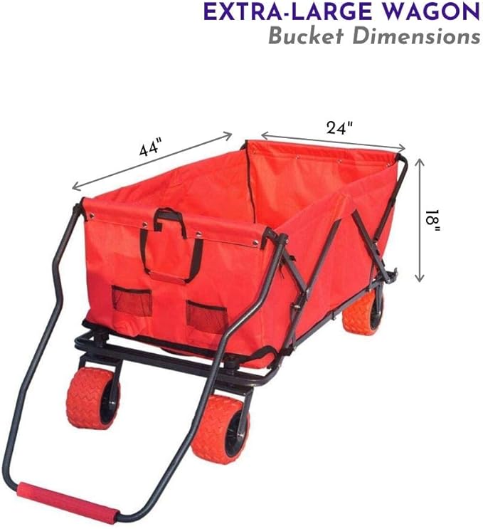 Impact Canopy Folding Collapsible Utility Wagon, Extra-Large Wagon with All-Terrain Wheels, Red