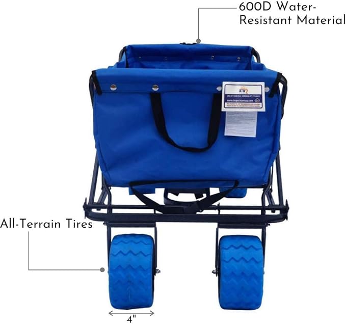 Impact Canopy Folding Collapsible Utility Wagon with All-Terrain Wheels, Royal Blue