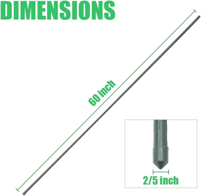 Mininfa Steel Plant Stakes 5 Feet, Plastic Coated Metal Garden Stakes Supports Climbing for Tomatoes, Trees, Beans, 25 Pack