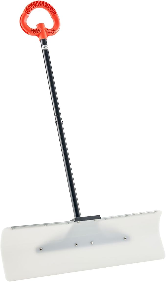 VEVOR Snow Pusher, 30 inch Wide Push Snow Shovel Plow for Driveway, Sidewalks and Doorways with Segmented Handle, Ergonomic Grip and HDPE Plastic Blade