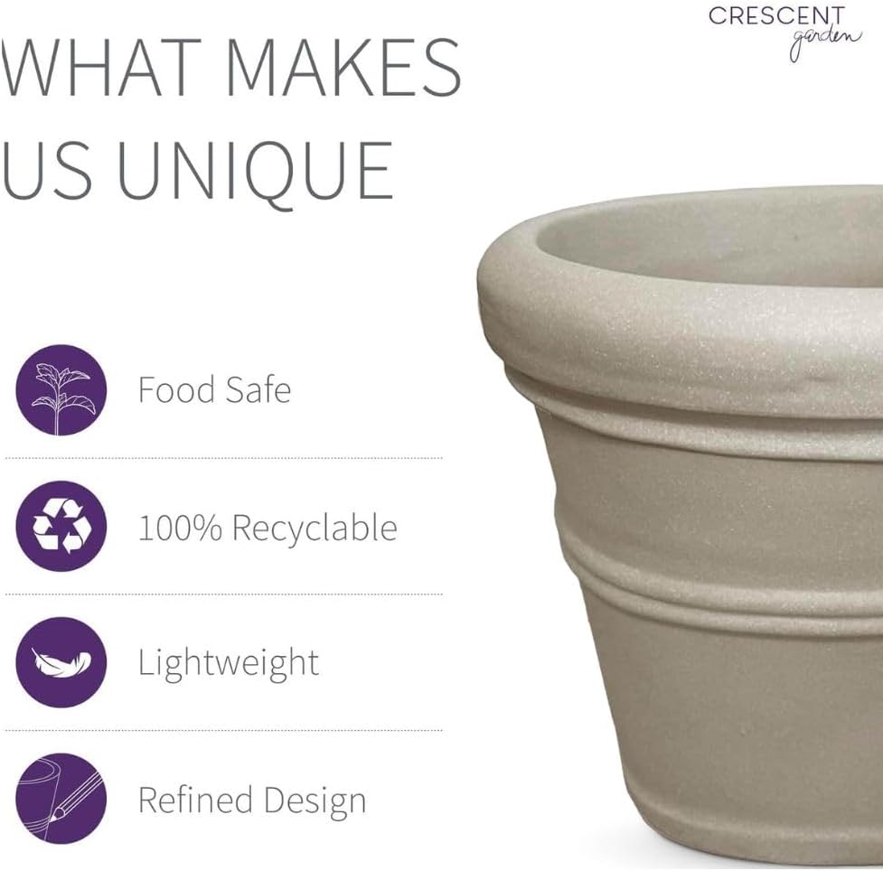 Crescent Garden Brunello Classic Rolled Rim Planter Pot, Indoor/Outdoor Plastic Round Plant Pot - Decorative Flower Pot - 20'' (Parchment)