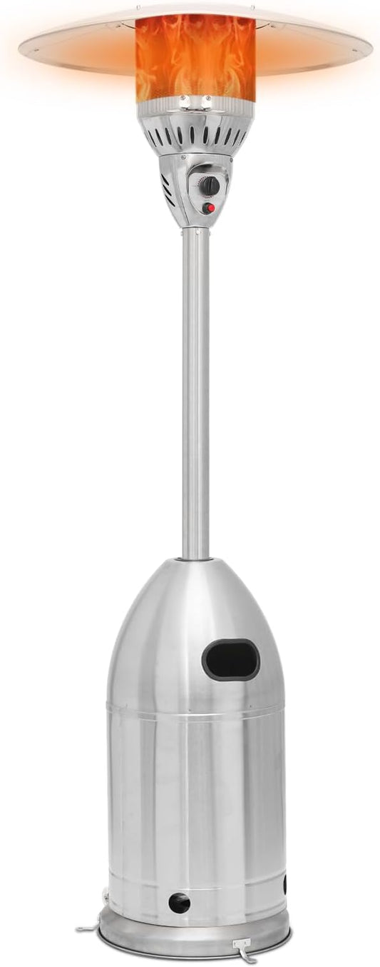 MoNiBloom 41000 BTU Propane Patio Heater with Wheels and Stainless Steel Burner Outdoor Patio Heater for Commercial Use, Residential, Garden, Backyard, Porch, Deck, Balcony (Silver)
