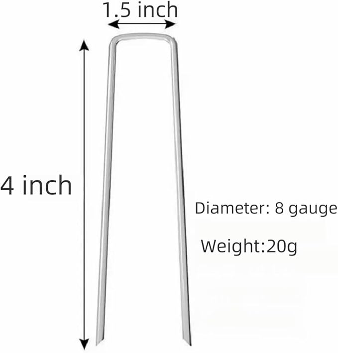 4 inch 20 Pack Silver Galvanized Landscape Staples 8 Gauge Garden Stakes Pins Anti-Rust Ground Stakes U-Shaped Tent Stakes are Used for Weed Barrier, Irrigation Tubing, Yard Lawn, Landscape Fabric