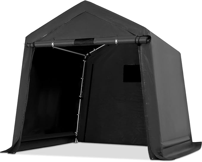 ADVANCE OUTDOOR 6X6 ft Storage Tent Outdoor Portable Shelter Shed with 2 Rolled up Zipper Doors & Vents Carport for Motorcycle Waterproof and UV Resistant Portable Garage Kit Tent, Gray