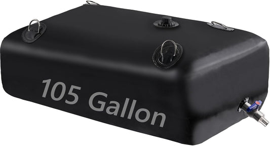 Portable Water Tank, 105 Gallon Foldable PVC Rectangular Black Water Storage Bladder with 3/4" Spigot and Hose Kit for Camping, Garden, Emergency Use