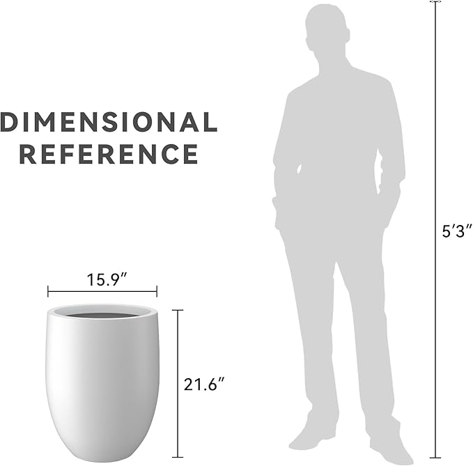 Kante 21.7" H Pure White Concrete Tall Planter, Large Outdoor Indoor Decorative Pot with Drainage Hole and Rubber Plug, Modern Round Style for Home and Patio