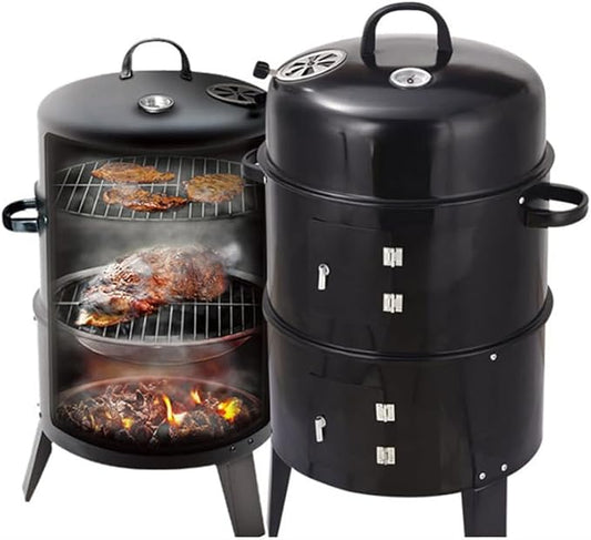 BBQ Charcoal Smoker for Meat 15 Inch Heavy Duty BBQ Charcoal Grills Vertical Barbecue Smokers Grill for Outdoor Cooking Patio Backyard Picnic Party