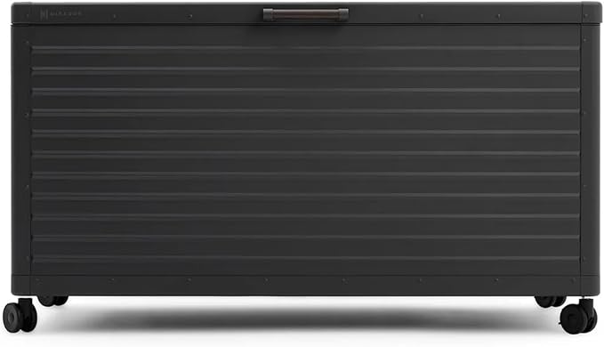 175 Gallon Outdoor Storage Box Waterproof, Metal Deck Box with wheels for Patio Furniture, Garden Tools, Outdoor Cushion, Charcoal