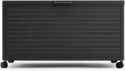 175 Gallon Outdoor Storage Box Waterproof, Metal Deck Box with wheels for Patio Furniture, Garden Tools, Outdoor Cushion, Charcoal