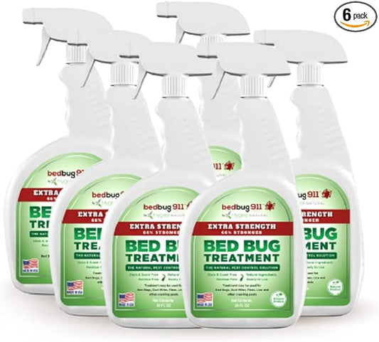 Extra Strength 24 oz Bed Bug & Mite Spray Bundle - Child & Pet friendly - Stain & Odor Free - 66% Stronger Natural Formula (6 Pack)