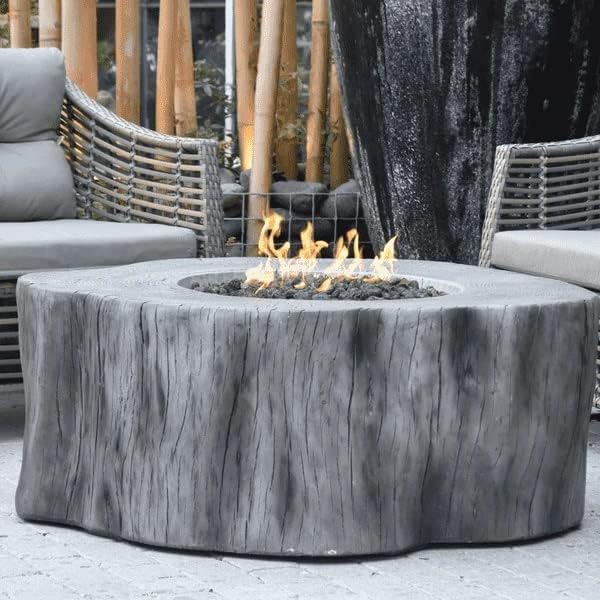 AMS Fireplace | Elementi | Round Natural Gas Fire Pit Table | Canvas Cover, Lava Rocks and Gas Key Valve Included | Fuel: Natural Gas, Manchester - Classic Grey