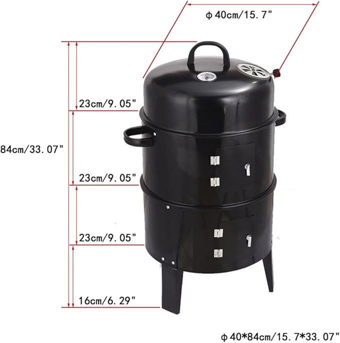 BBQ Charcoal Smoker for Meat 15 Inch Heavy Duty BBQ Charcoal Grills Vertical Barbecue Smokers Grill for Outdoor Cooking Patio Backyard Picnic Party