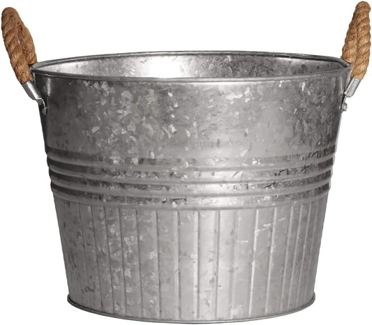 Headwind Round Galvanized Bucket w/Rope Handles – 6 Inch Metal Tub Bucket Planter for Outdoor Plants with Drainage Hole – Galvanized Large Outdoor Planters Buckets by Robert Allen