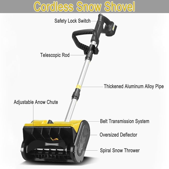 Cordless Snow Shovel,12" Electric Snow Blower with Adjustable Handle and Directional Plate,6.2" Clear Depth with Front Handle for Deck,Patio,Bare Tool(No Battery) (for Dewalt)