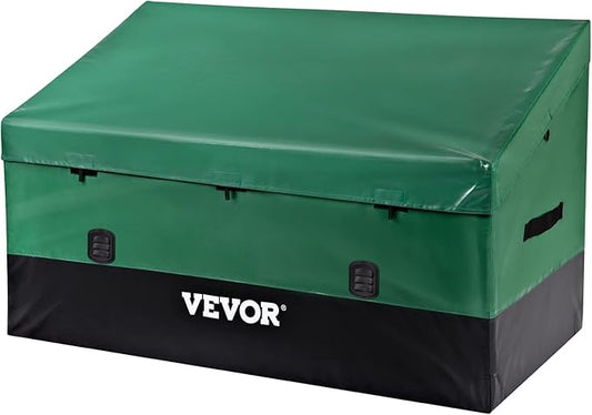 VEVOR Outdoor Storage Box, 100 Gallon Waterproof PE Tarpaulin Deck Box w/Galvanized Frame, All-Weather Protection & Portable, for Camping, Garden, Poolside, and Yard, Black & Green
