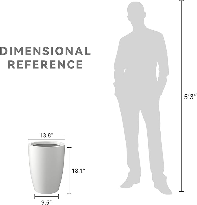 Kante 18.1" H Tall Round Concrete Planter for Outdoor Indoor, Modern Decorative Plant Pots with Drainage Hole & Rubber Plug for Home & Garden Pure White