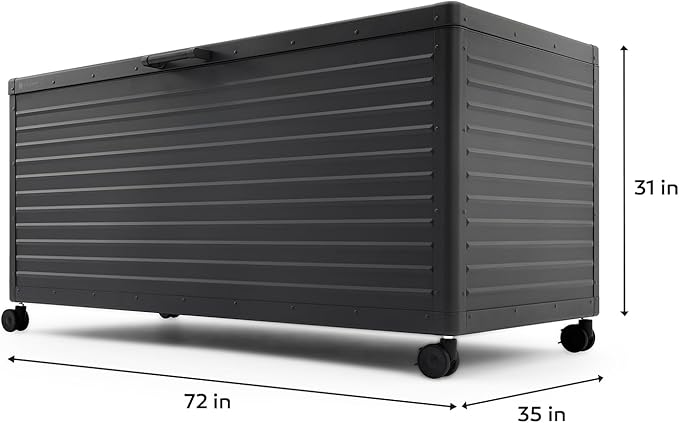 281 Gallon Outdoor Storage Box Waterproof with Wheels, Metal Deck Boxfor Patio Furniture, Garden Tools, Outdoor Cushion, Charcoal
