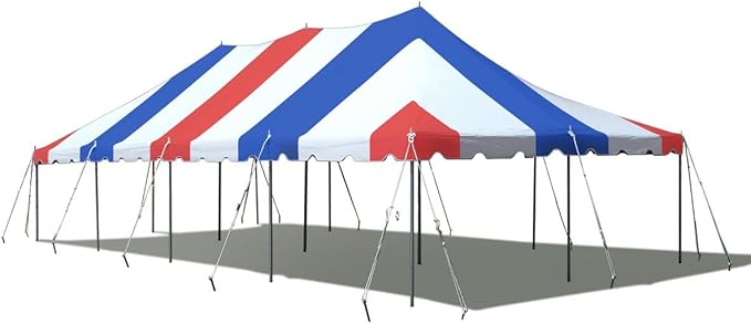 Party Tents Direct 20'x40' Weekender Canopy Pole Tent - Easy Up Canopy Tent with 160 Person Capacity - Outdoor Canopies for Parties, Weddings, & Events (Red White and Blue Top)