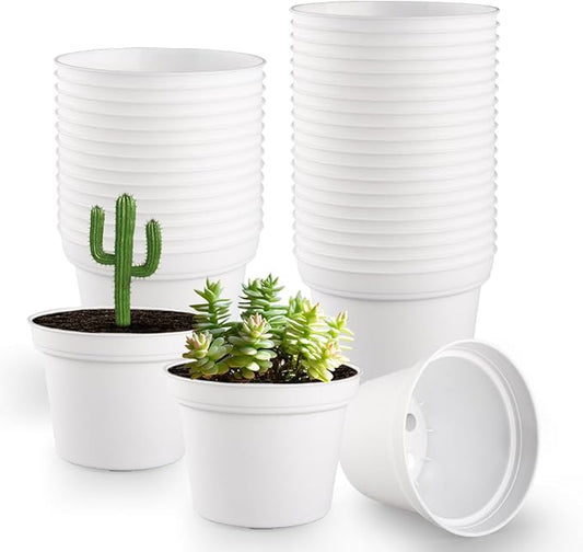 60 Pack 3 Inch White Nursery Pots - Plastic Seedling, Seed Starter, Germination Pots with Drainage for Plants, Succulents, Flowers, Transplanting Gardening Gifts