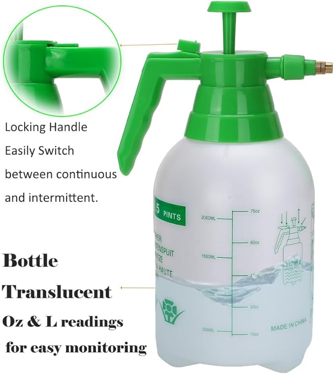 MRPAPA 2 Pack Handheld Pump Sprayer, Garden Pressure Water Spray Bottle with Adjustable Brass Nozzle for Plants (2L-Green-2PCS)