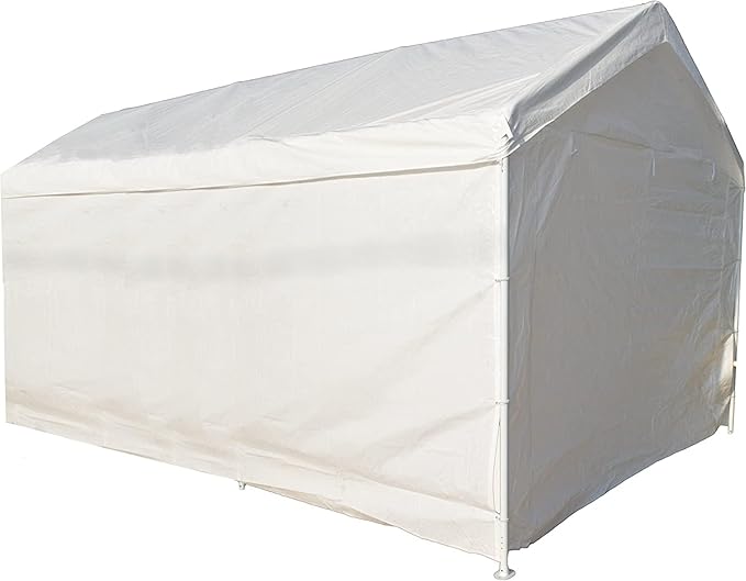 10x20 White Canopy Carport Cover Set with Valanced Top All 4-Side Walls and Top (5 Pcs Tarps Set, No Frame)