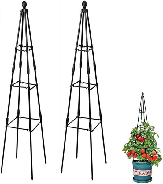 GardenPal 2 Pack 4ft Decorative Garden Obelisk Trellis, Metal Plant Trellis and Tomato Cage for Potted Plants, Decorative Tomato cage Plant Trellis for Vines, Rose, Pea