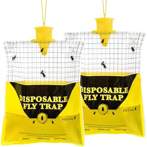 Glovv 2 Pack 10.8 * 12.6 Inch Big Fly Trap for Patio, Bags Outdoor Disposable, Hanging Flies Catcher with Bait, Ranch Repellent Hunter Killer Stable Horse Control for Barn, Farm, Bugs
