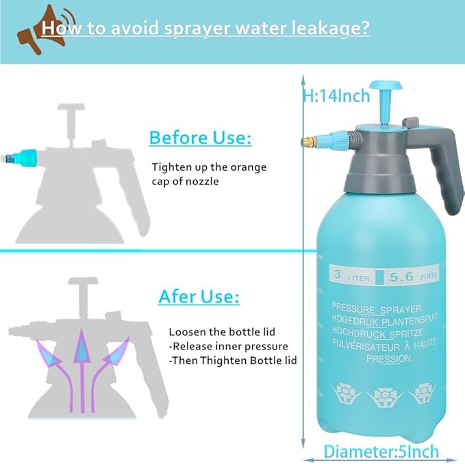 3L Garden Sprayer, Handheld Pump Weed Sprayer 0.8Gallon Hand Pressure Sprayer (3L-2PCS-Blue)