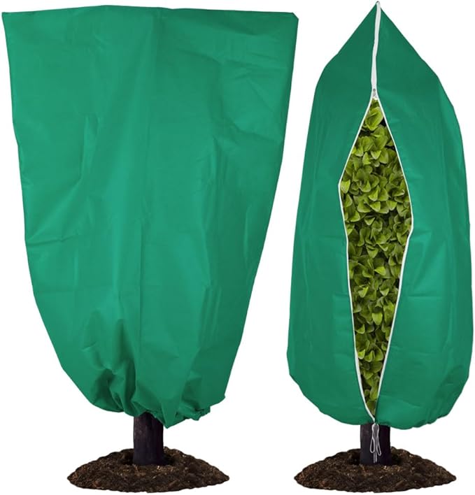 2 Pack Winter Plant Covers Freeze Protection, 47.2" x 70.8" Frost Cloth with Zipper & Drawstring, Winter Tree Covers Bags for Outdoor Plants, Shrubs & Small Trees Protection (Green)
