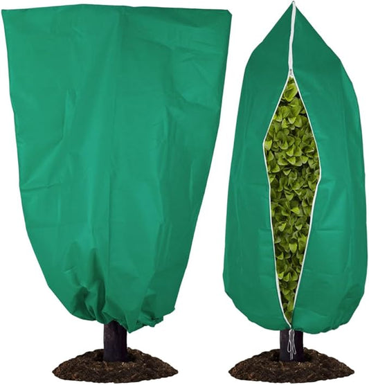 2 Pack Winter Plant Covers Freeze Protection, 47.2" x 70.8" Frost Cloth with Zipper & Drawstring, Winter Tree Covers Bags for Outdoor Plants, Shrubs & Small Trees Protection (Green)