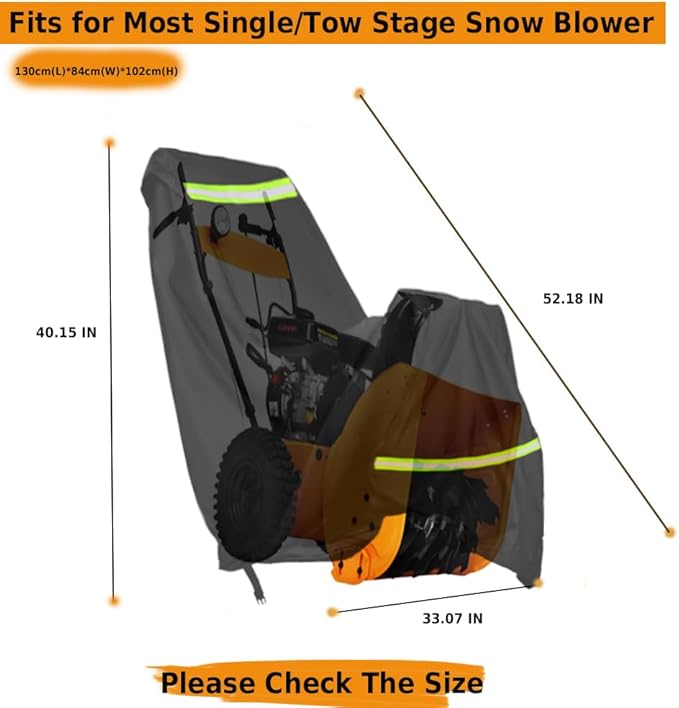 Snow Blower Cover Heavy Duty 600D Waterproof Universal Fit Cover Snow Thrower Cover-(51.18" L x 33.07" W x 40.15" H)