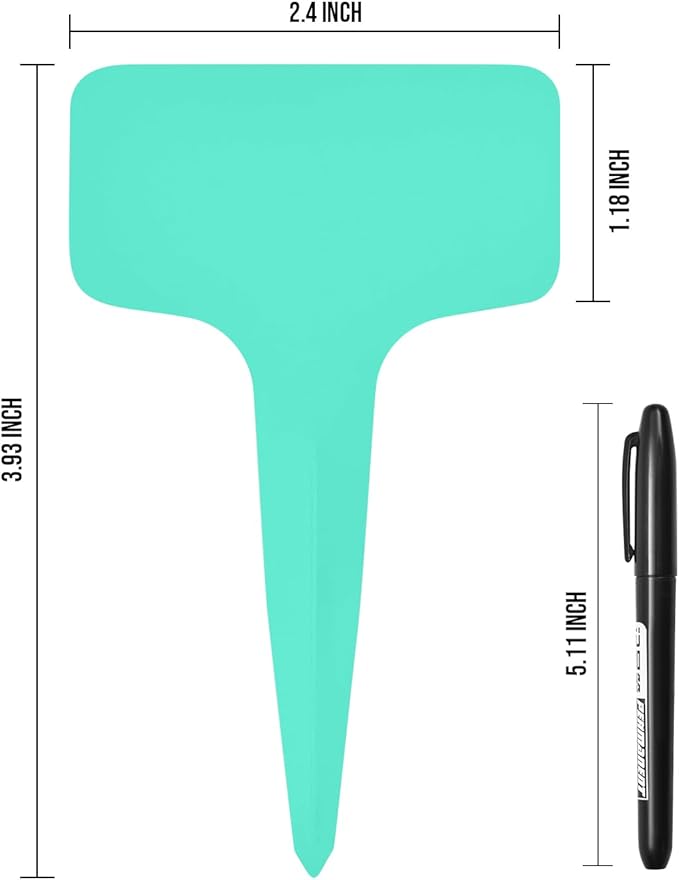 Plant Labels 200 Pcs Yuanling T-Type Plastic Garden Tags Waterproof Plant Sign Stakes Nursery Garden Makers for Seedlings Flower Vegetables Herb Potted Belt Permanet Marker Pen (Teal)