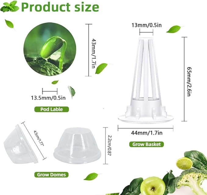 90pcs Hydroponic Seed Pod Kit Include 30pcs Plant Replacement Basket Containers,30 Grow Domes and 30 Seed Label Compatible with Hydroponic Growing Garden System(0.5 Inch,White)