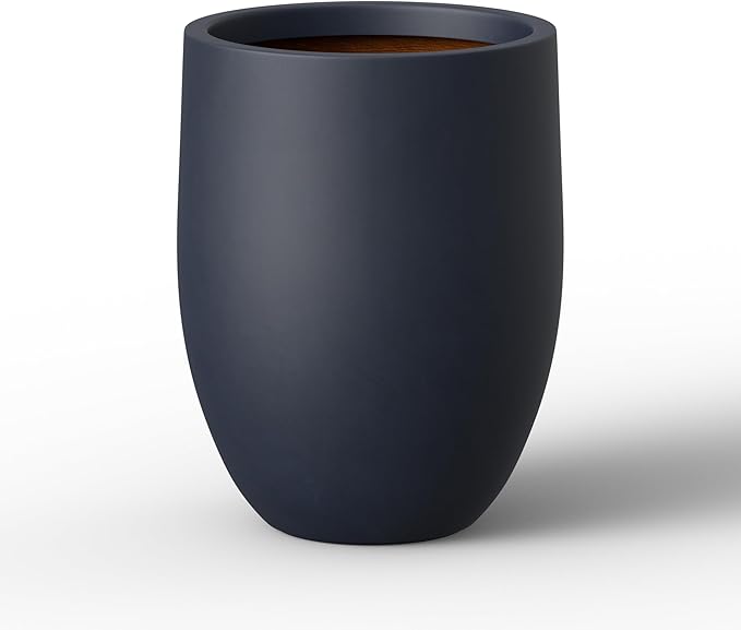 Kante 21.7 Inch Tall Concrete Planter, Large Indoor Outdoor Plant Pot with Drainage, Smooth Charcoal Finish with Warm Brown Interior, Ideal for Porch, Home, Garden, Patio