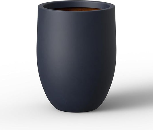 Kante 21.7 Inch Tall Concrete Planter, Large Indoor Outdoor Plant Pot with Drainage, Smooth Charcoal Finish with Warm Brown Interior, Ideal for Porch, Home, Garden, Patio