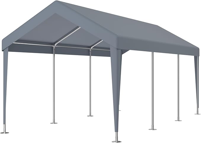 Carport 12x20 Ft Heavy Dut Car Port Canopy, Portable Garage with Removable Sidewalls & Doors for Car, Truck, Boat, Garden Tools (Grey)