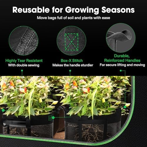 VIVOSUN 3-Pack 10 Gallon Visible Potato Grow Bags, 320G Thick Nonwoven Fabric Pots with Strap Handles, Shade Cloth & 10 Pcs Plant Labels for Flowers, Vegetables