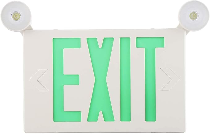 SPECTSUN 1 Pack LED Exit Emergency Light with Battery Backup, Green Exit Emergency Sign with 2 Lamp Heads, UL Listed, AC 120/277V, Hardwired Exit Signs with Emergency Lights, Commercial Emergency Lights for Business.