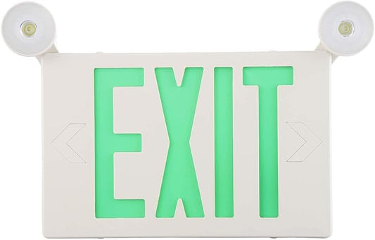 SPECTSUN 1 Pack LED Exit Emergency Light with Battery Backup, Green Exit Emergency Sign with 2 Lamp Heads, UL Listed, AC 120/277V, Hardwired Exit Signs with Emergency Lights, Commercial Emergency Lights for Business.